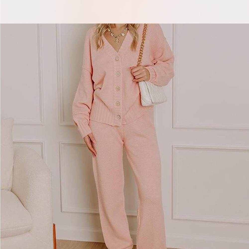 Soft Knit Jogger and Cardigan Set in Blush Pink